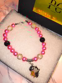 Image 1 of Pink/Black Afro Queen Charm bracelet 