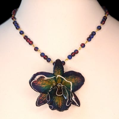 Image of OOAK Two-Tone Glass & Orchid Necklace