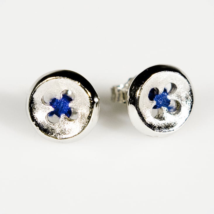 Image of Oorknoopjes/oorbellen groot met blauwe draad, juwelen Antwerpen