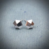 Image 1 of Handmade sterling silver six sided gem faceted stud earrings. Minimal faceted studs 925