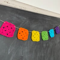 Image 4 of “Bright Rainbow” Crocheted Granny Square Bunting