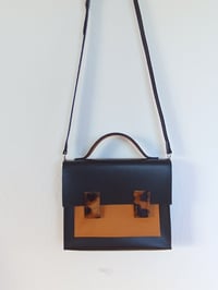 Image 1 of Cartable Josef en cuir Noir mat et léopard
