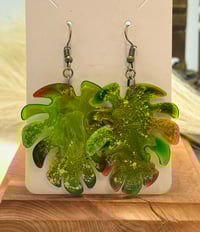 Image 1 of Chic Green Leaf Earrings - Sparkling Gold Accents - 2.5" Length - Gold-Filled Findings