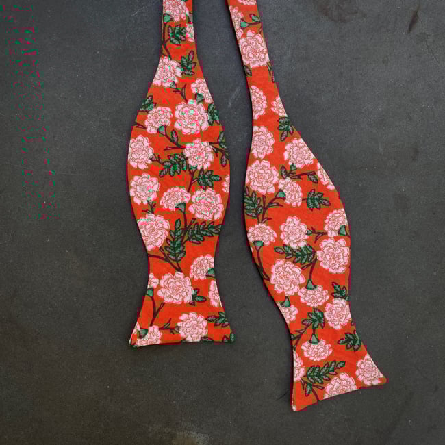 Red and Pink Floral Bow Tie