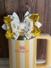 Image 2 of Pineapple Tropical Fruit Tumbler Straw Topper Bow