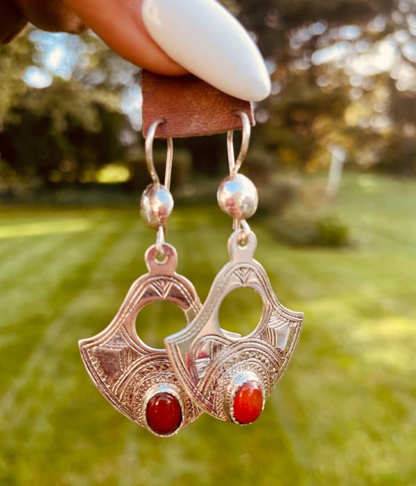 Image of Tuareg Silver & Carnelian Small Earrings