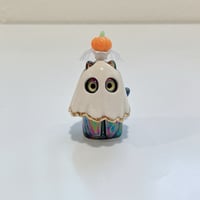 Image 5 of Glow in dark ghost mask, pumpkin, and spider black cat ceramic figurine (rainbow effect)
