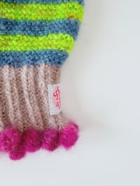 Image 5 of Sofie and Iris Striped Dark Navy, Neon Green, Light Brown, Light and Dark Pink Mohair Balaclava