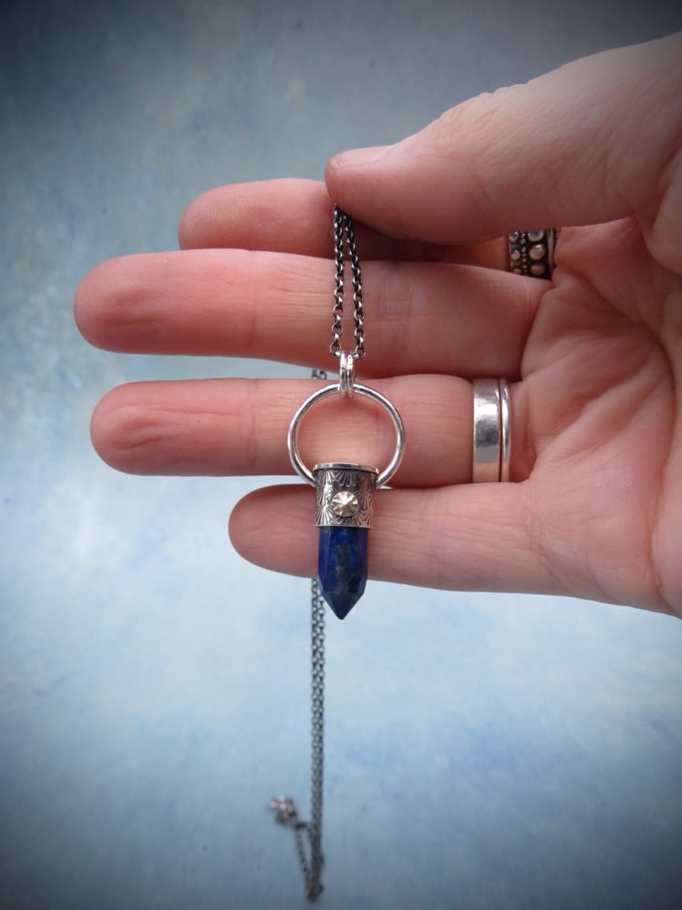 Kael 'Pathfinder' Point Pendant - Handmade Sterling Silver and 9ct Gold set with Lapis Lazuli