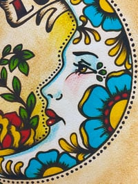 Image 2 of Traditional Tattoo Moon "La Luna" Loteria Mexican Folk Art Print 