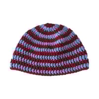 Image 1 of Red and Sky Blue Striped Fitted Beanie
