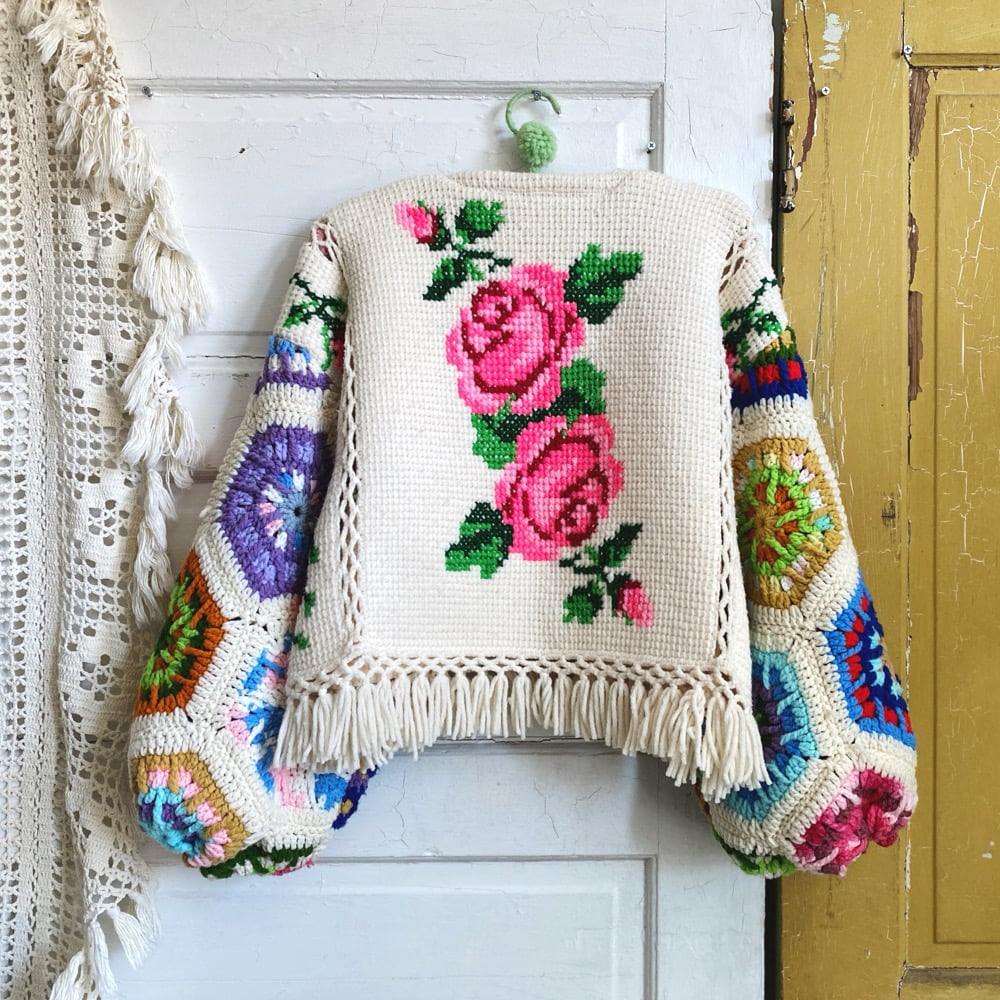 Image of Hot Pink Rose Hexagon Granny Sweater
