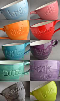 Image 3 of Personalized Stamped Coffee Tea Soup Cocoa Mug Made to Order by Symmetrical Pottery