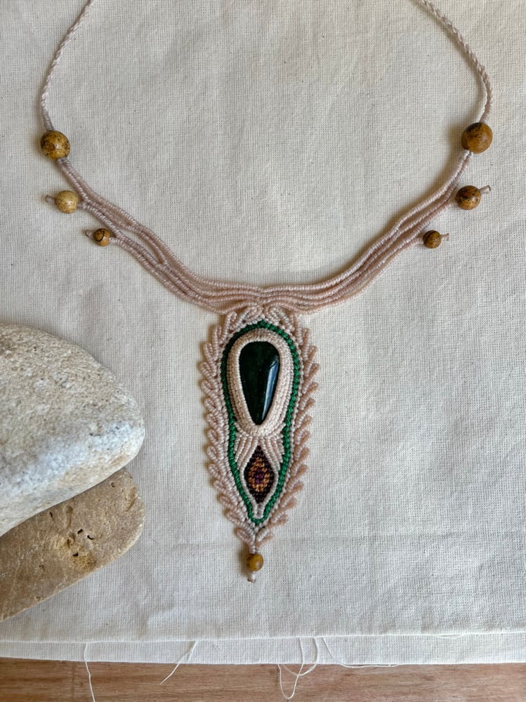 Image of macrame necklace with green aventurine stone