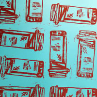 Image 3 of 'which way is up' - teal & red - one off BLOCKPRINT 