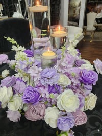 Image 4 of 60 cm White and lavender Flower Ring  with cylinder glass vase $50 for the set 
