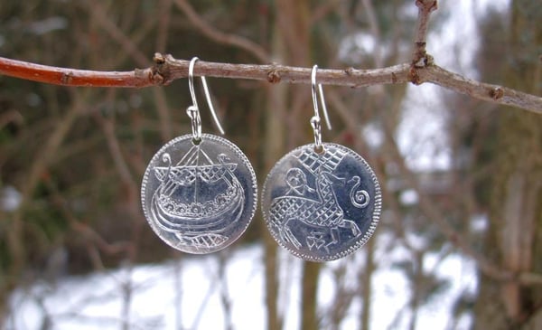 Image of Stag and Longboat Viking Penny Earrings