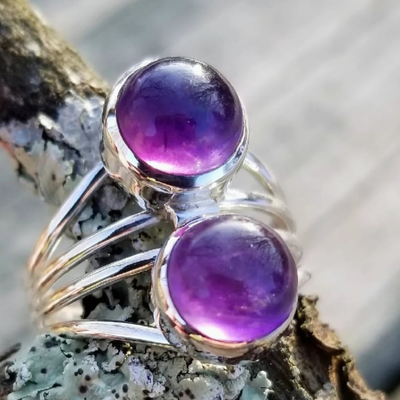 Image of Duality's Dance - Amethyst Two-Stone Sterling Silver Ring