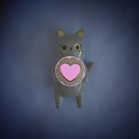 Image 7 of Gray cat glow in dark ring box hand size ceramic figurine