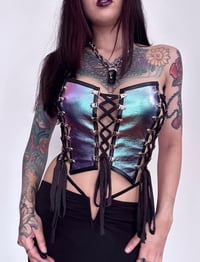 Image 2 of XS/S Oil Slick Triple Lace Up Top (ready to  ship)