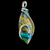 Image 3 of Blue Opal Petrified Wood with Sterling Silver Wave Wrap (#40)