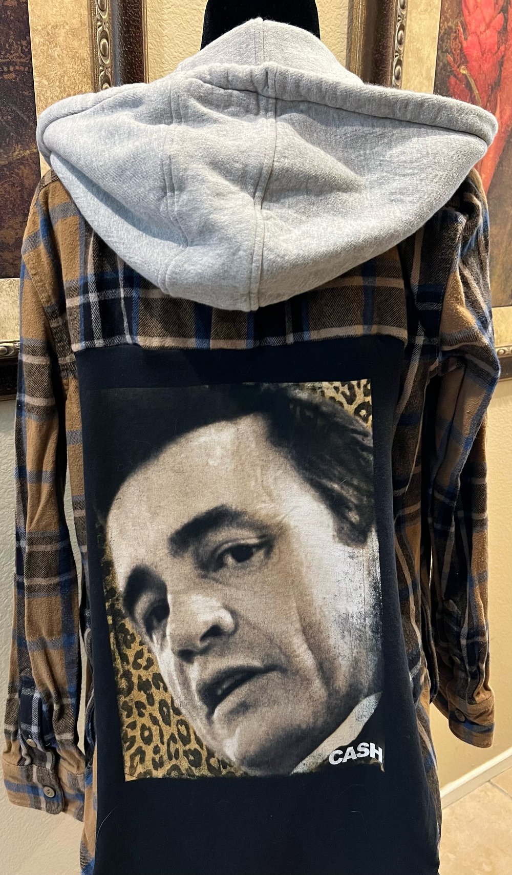 Vintage Gold/Blue/Gray Hoodie Flannel Jacket Johnny Cash 