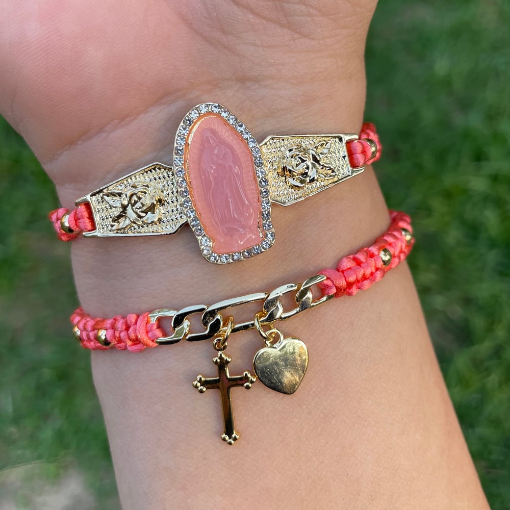 Coral Virgen D Guadalupe 2pc bracelet set 