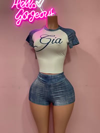 Gia set- polka dot denim