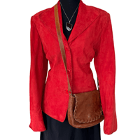 Image 1 of Red Suede Button Front Collared Jacket Size L by Colleizone Juliana