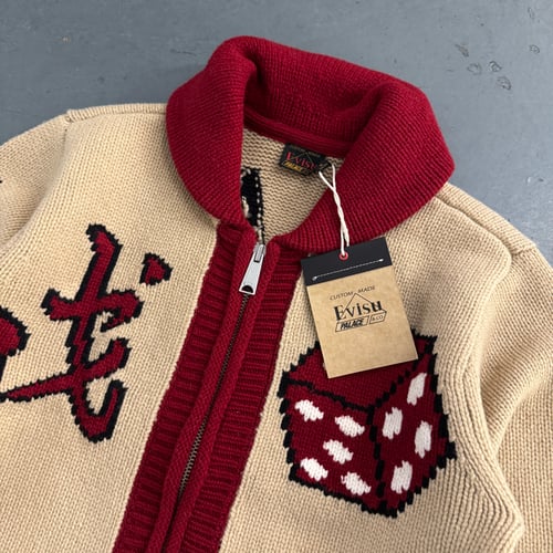 Image of BNWT SS24 Palace x Evisu Dice Cowichan Knit, size small