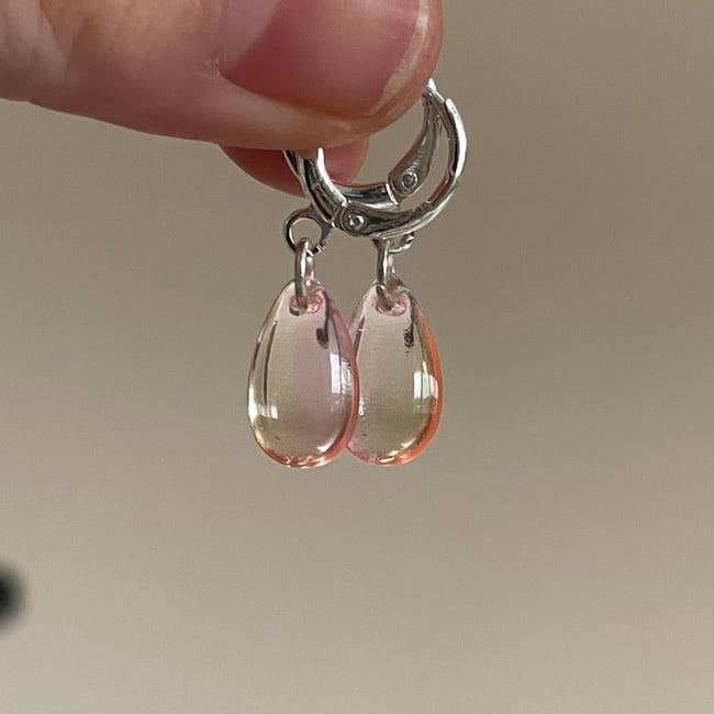 peachy long teardrop gem huggie hoop earrings