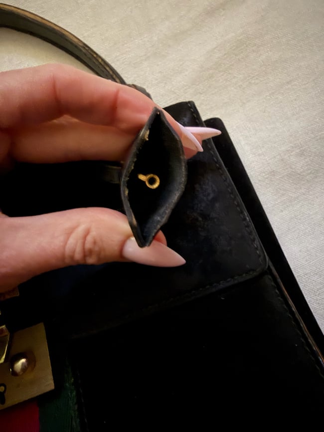 1970s Gucci italian leather handbag w lock and key