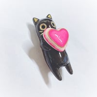 Image 5 of Black cat Glow in dark heart ring box hand size ceramic figurine