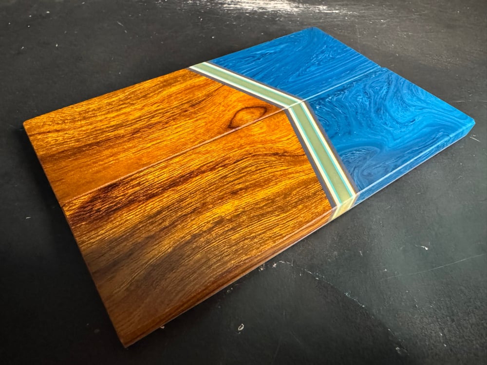 Image of Teal Juma Gem Resin & Desert Ironwood Segmented Knife Scales