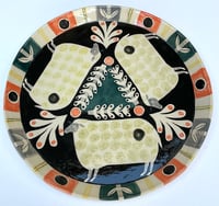 Image 1 of Three sheep large round handbuilt and hand decorated earthenware plate