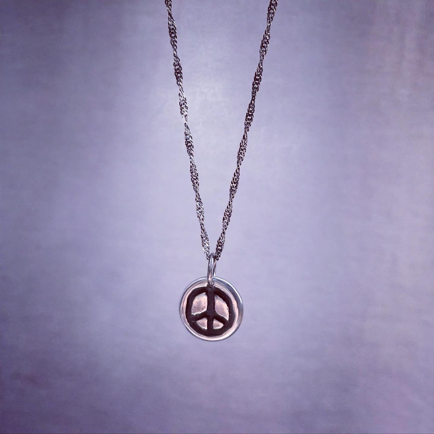 Image of Handmade fine silver Peace sign necklace. Peace hippie love sterling silver 925 pendant.