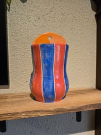 Image 1 of Blue and Orange Striped Wall Vase