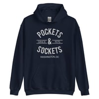 Image 4 of "POCKETS & SOCKETS" - Since 1975 (DC Utility Mark) Dark Unisex Hoodie -Gray Text (see color options)