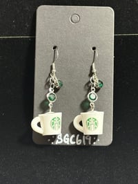 Image 3 of Starbucks coffee Mug handmade dangle Earrings with Green Accents