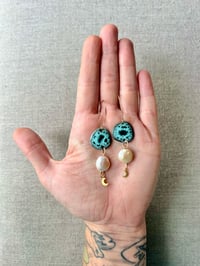 Image 3 of SEAFAOM, PEARL, 14K GOLD FILLED CRESCENT MOON - MARQUIS EARRING