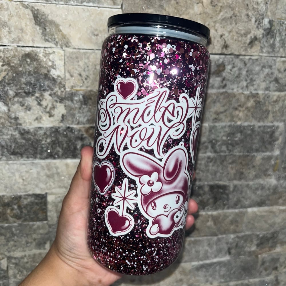 Image of Smile Now Cry Later Sanrio Glass Snowglobe Cup 💜