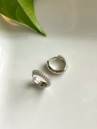 Image 1 of Small Sterling Silver Quartz Hoops 