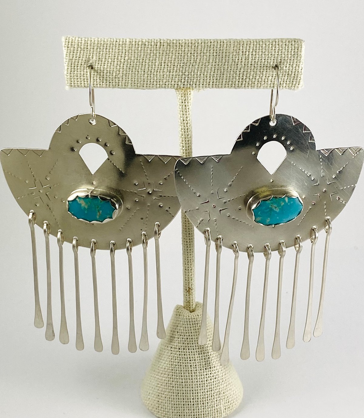 Image of Turquoise and Silver Fans w Tassels 