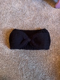 Image 5 of "Big Bow Energy" Hand-Knit Black Ear Warmer 