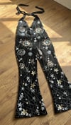 sparkly embellished cosmic, star, sun and moon sequin details tulle and black velvet jumpsuit