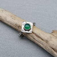 Image 1 of Handmade Sterling Silver Green Onyx Stamped Dainty Ring