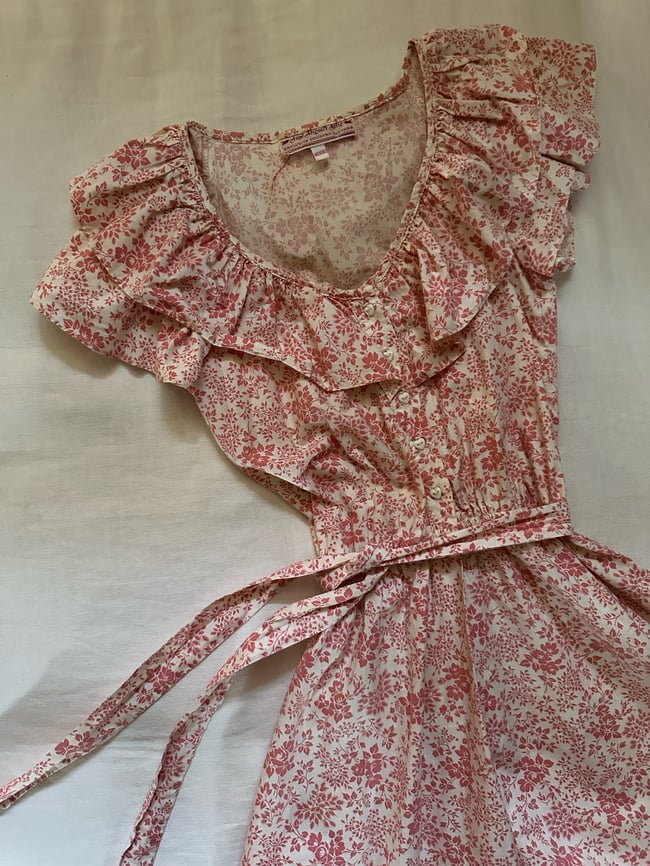 70s cotton toile dress with heart buttons