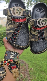 Image 1 of Camo & Black Crocs w/ Hat & 3 Stack