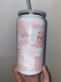 Image 2 of pink boots stainless steel can tumbler 