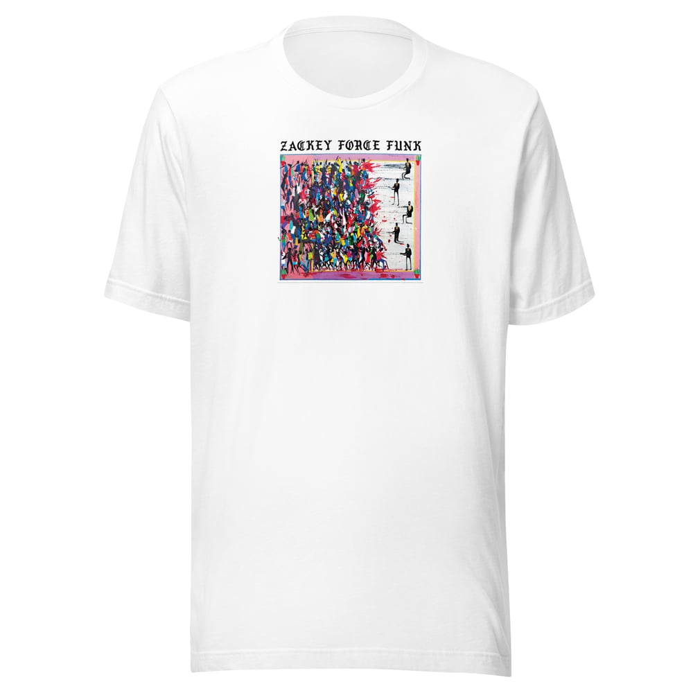 "ELECTRON DON"   zackey force funk white cover art t-shirt